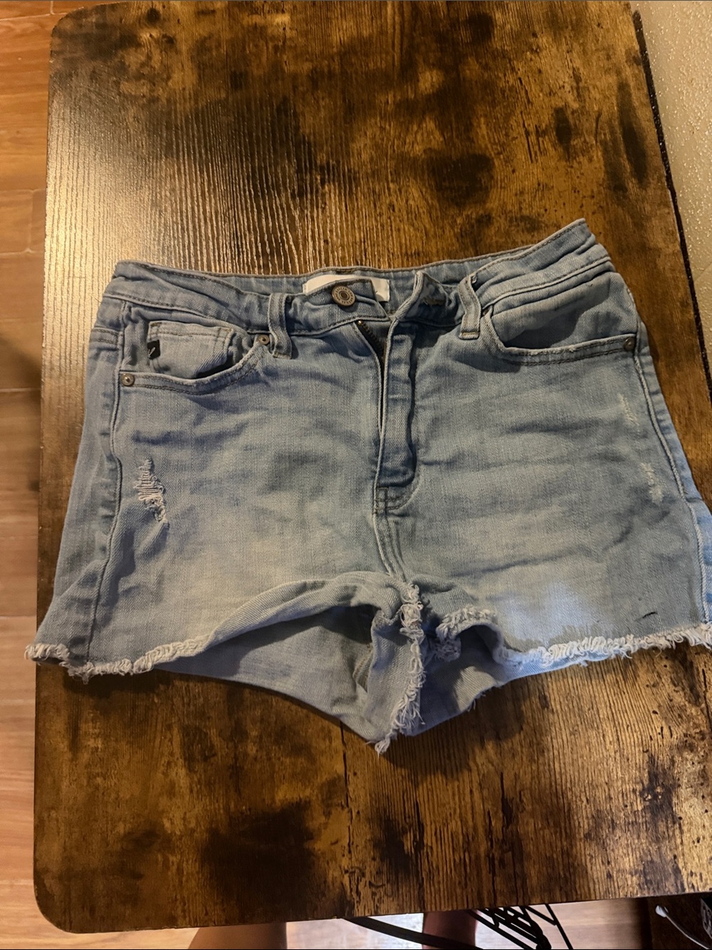 KanCan Light Blue Denim Girls' Frayed Hem Shorts